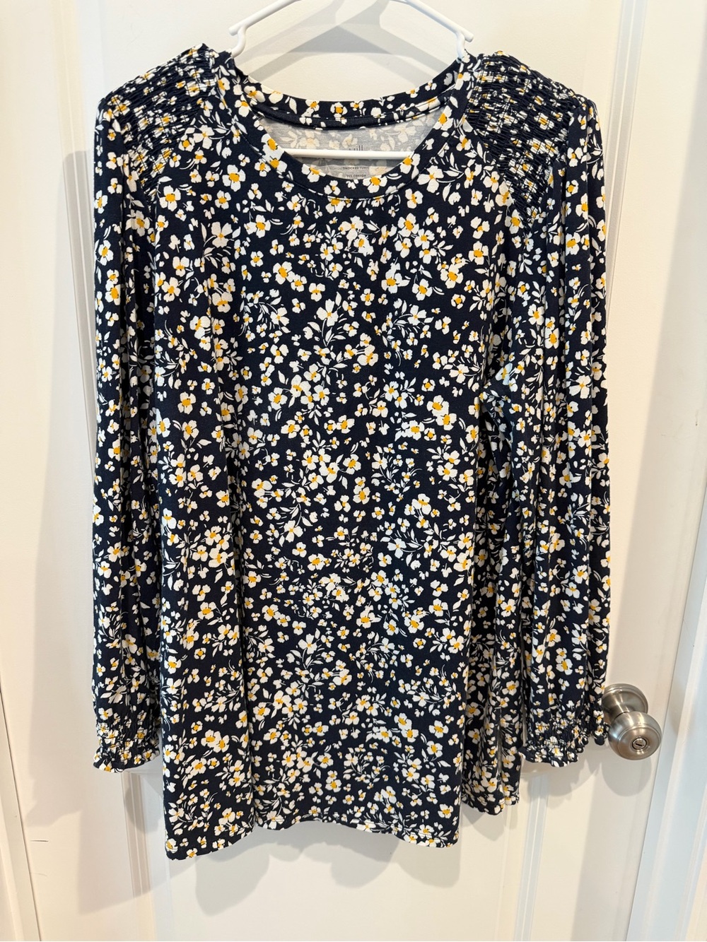 J. Jill Floral Smocked Tunic with Yellow Blooms Size Large